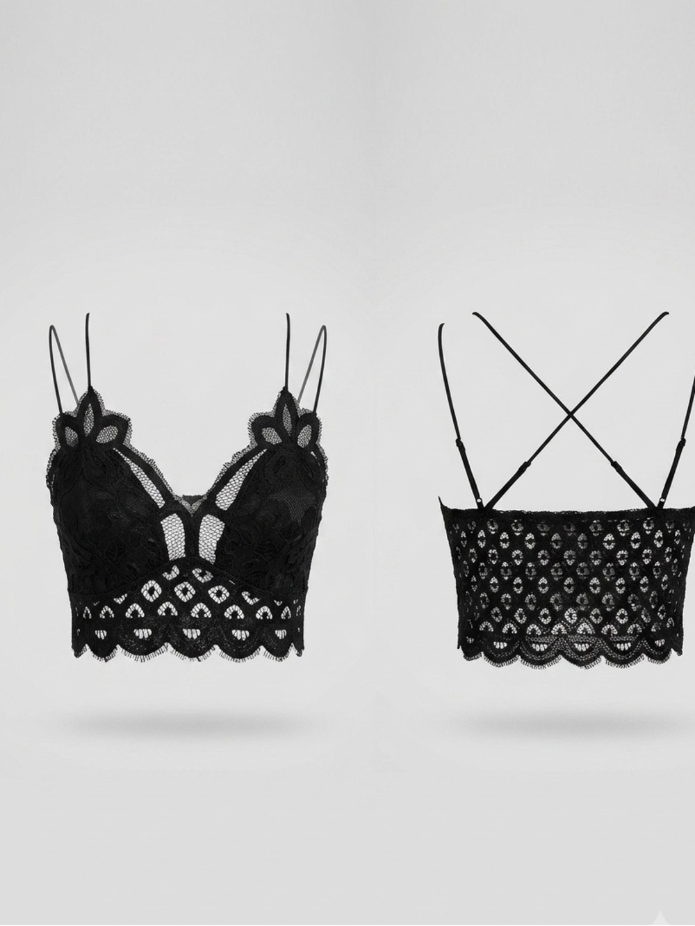 Zenana Black Lace Bralette with Delicate Straps Size M